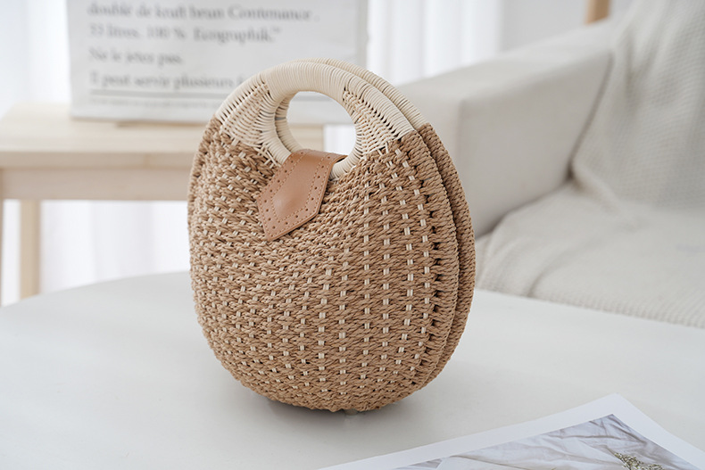 夏日简约手提跨境女包手工藤编沙滩草编包百搭时尚编织包休闲包详情20