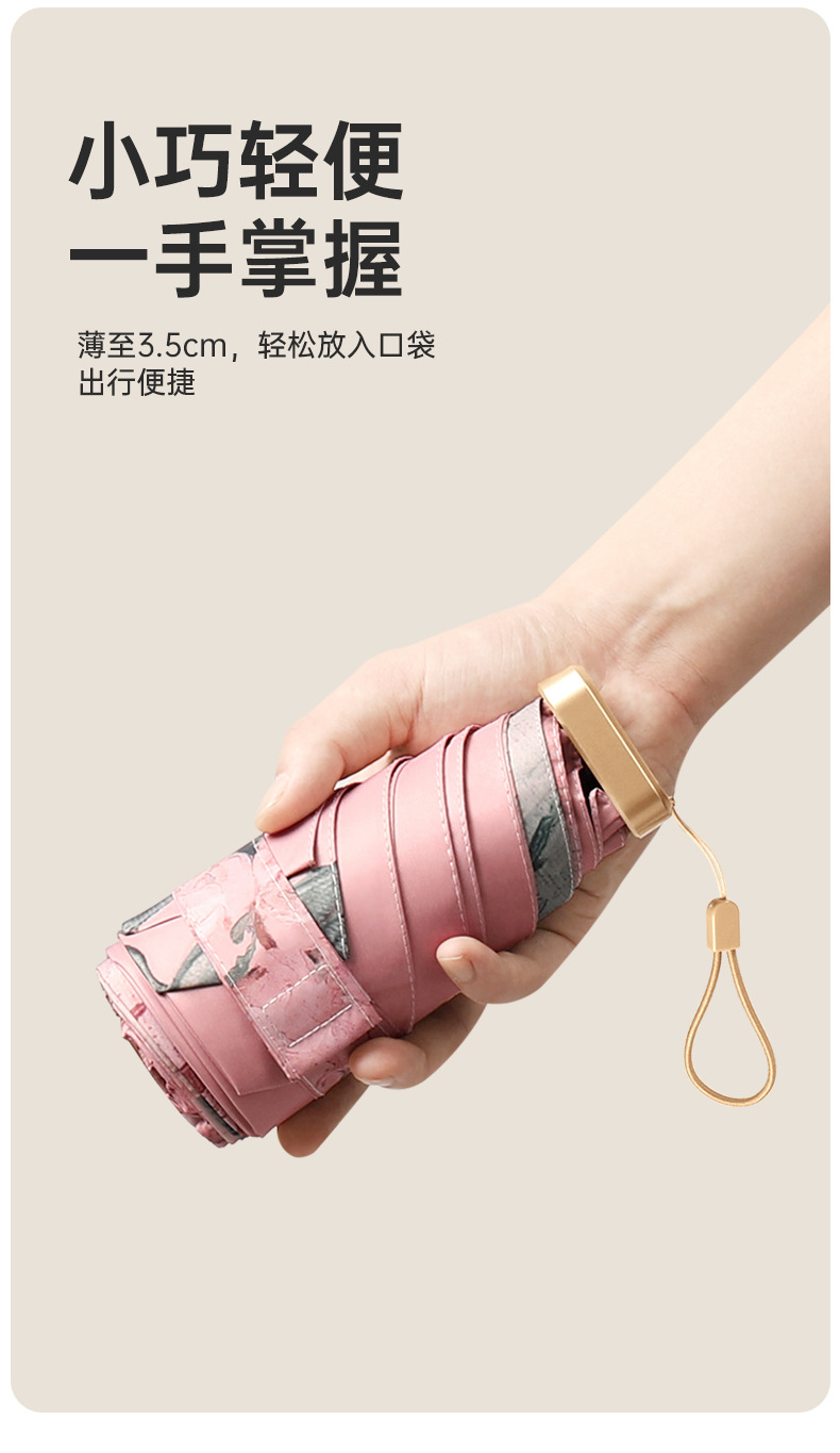 扁五折油画艺术新款便携黑胶遮阳伞晴雨两用伞太阳伞中国风详情2