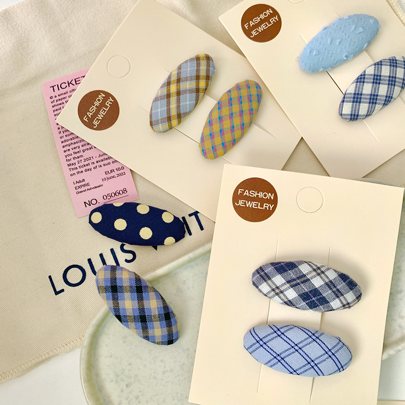 韩版布艺格纹水滴发夹少女边夹气质百搭椭圆bb夹新款韩系可爱发饰详情6