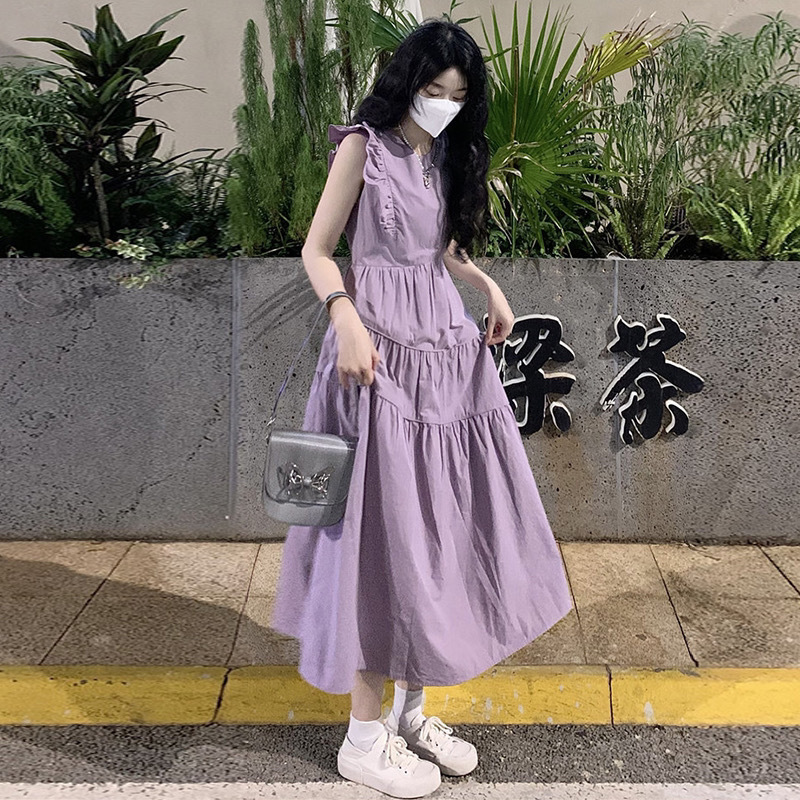 紫色小飞袖温柔风连衣裙夏季女2025新款蓬蓬裙法式设计感奶甜裙子详情10