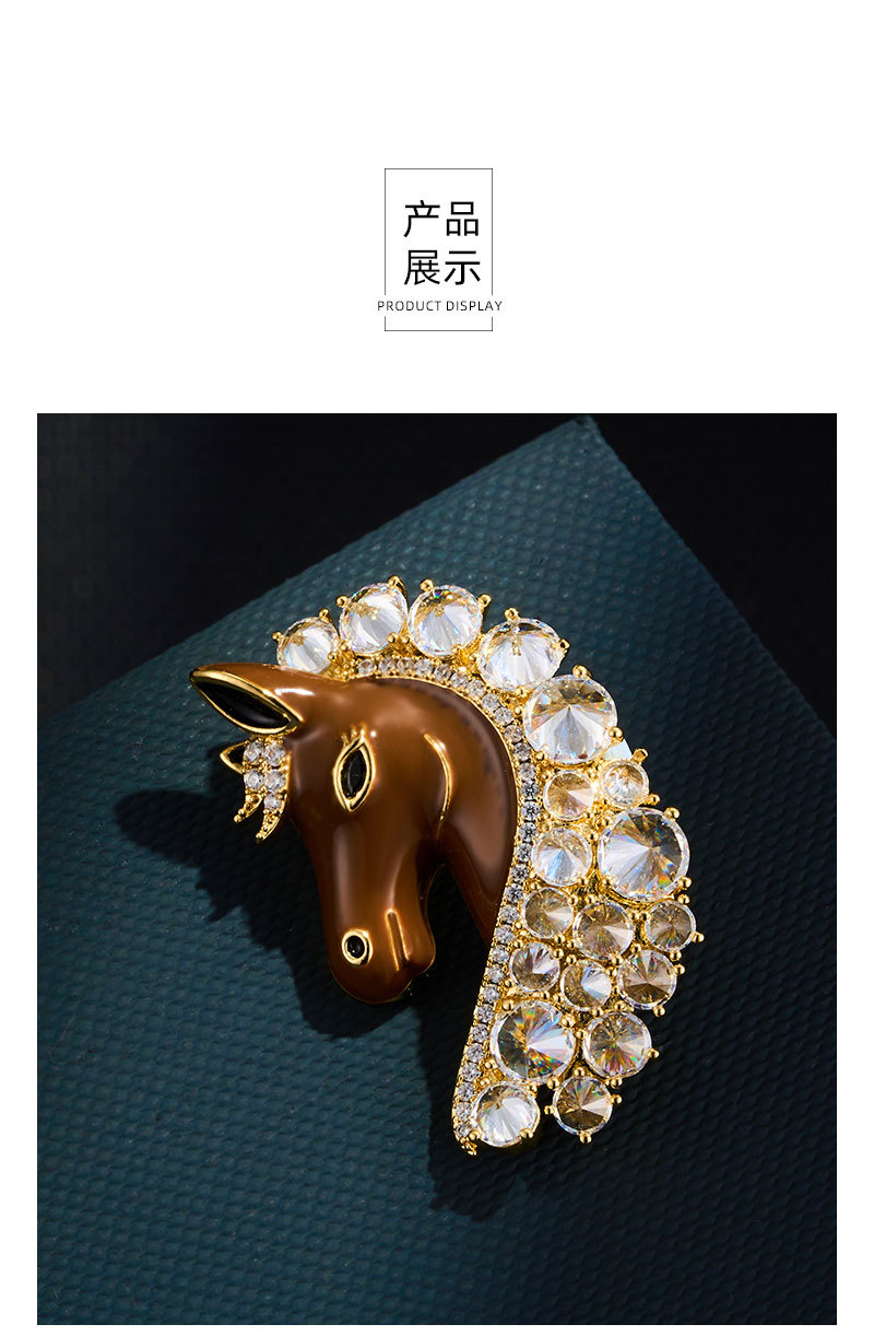 Original design: Good Luck Horse Head brooch, copper inlaid with zircon, real gold electroplated with oil, exquisite brooch, suitable for both men and women pic 13