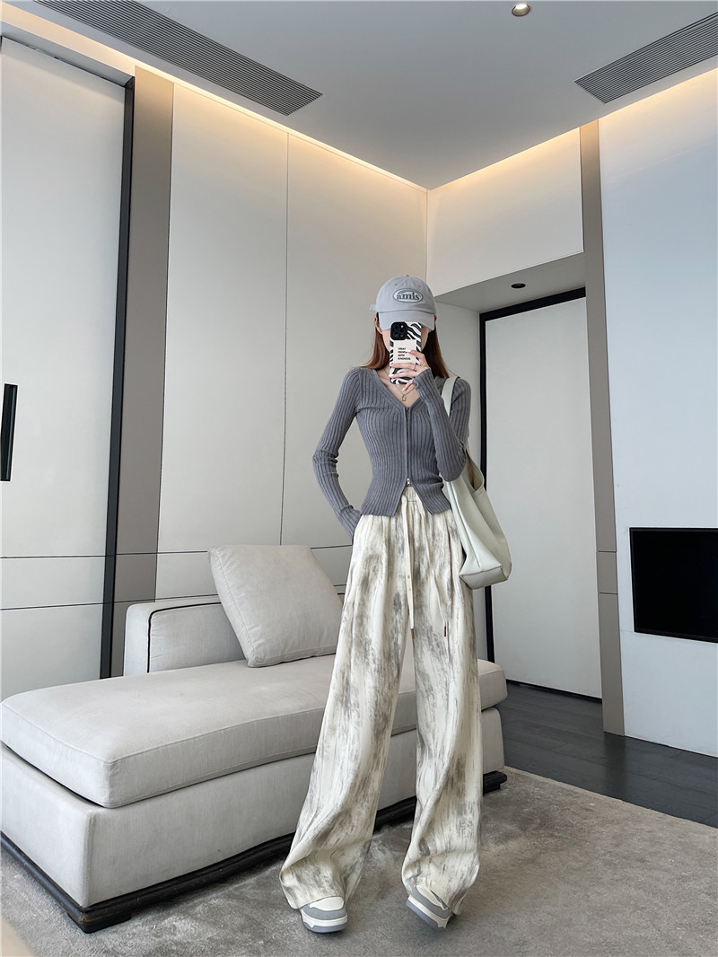 Autumn tie-dyed wide-leg pants, dirty pants, high-waisted, slimming, casual straight-leg loose floor-length pants for women pic 13