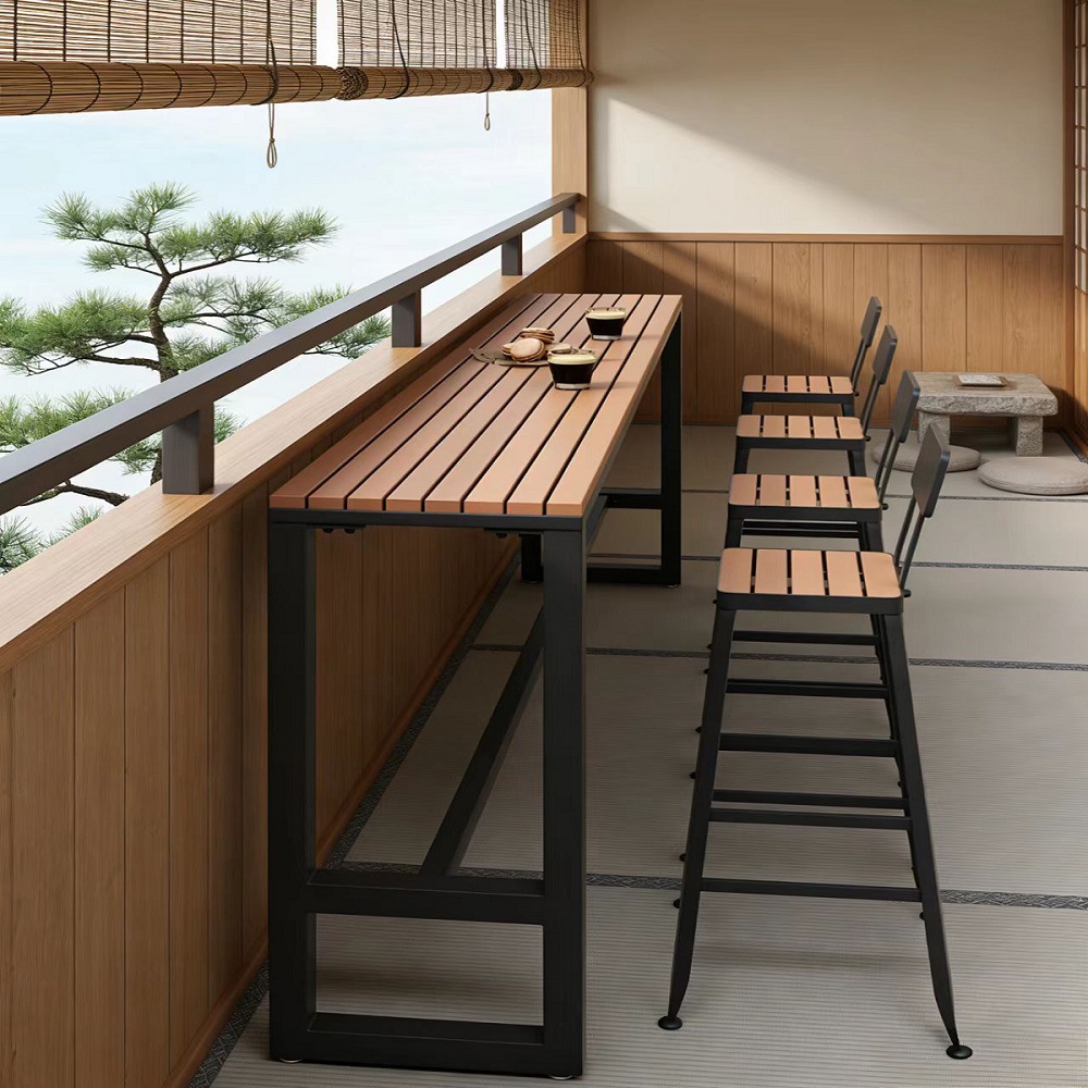 Star Terrace Bar counter table and chair set, coffee shop outdoor anti-corrosion and sun protection high leg narrow table, outdoor balcony wall long table pic 6