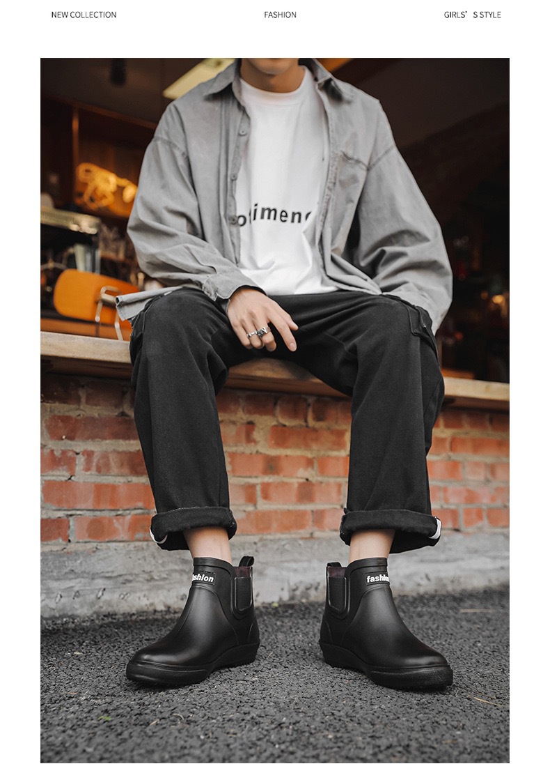 跨境雨鞋男士时尚雨靴防滑低筒新款切尔西成人户外钓鱼防水靴外贸详情11