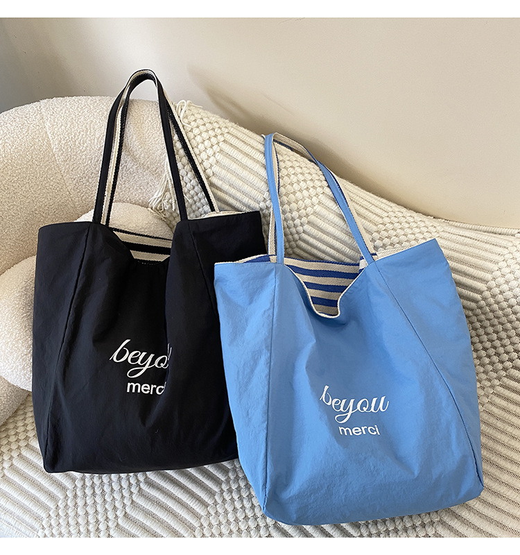 Striped canvas bag, 2024 new Korean-style ins tote casual bag, single-shoulder large-capacity tote bag shopping bag pic 31