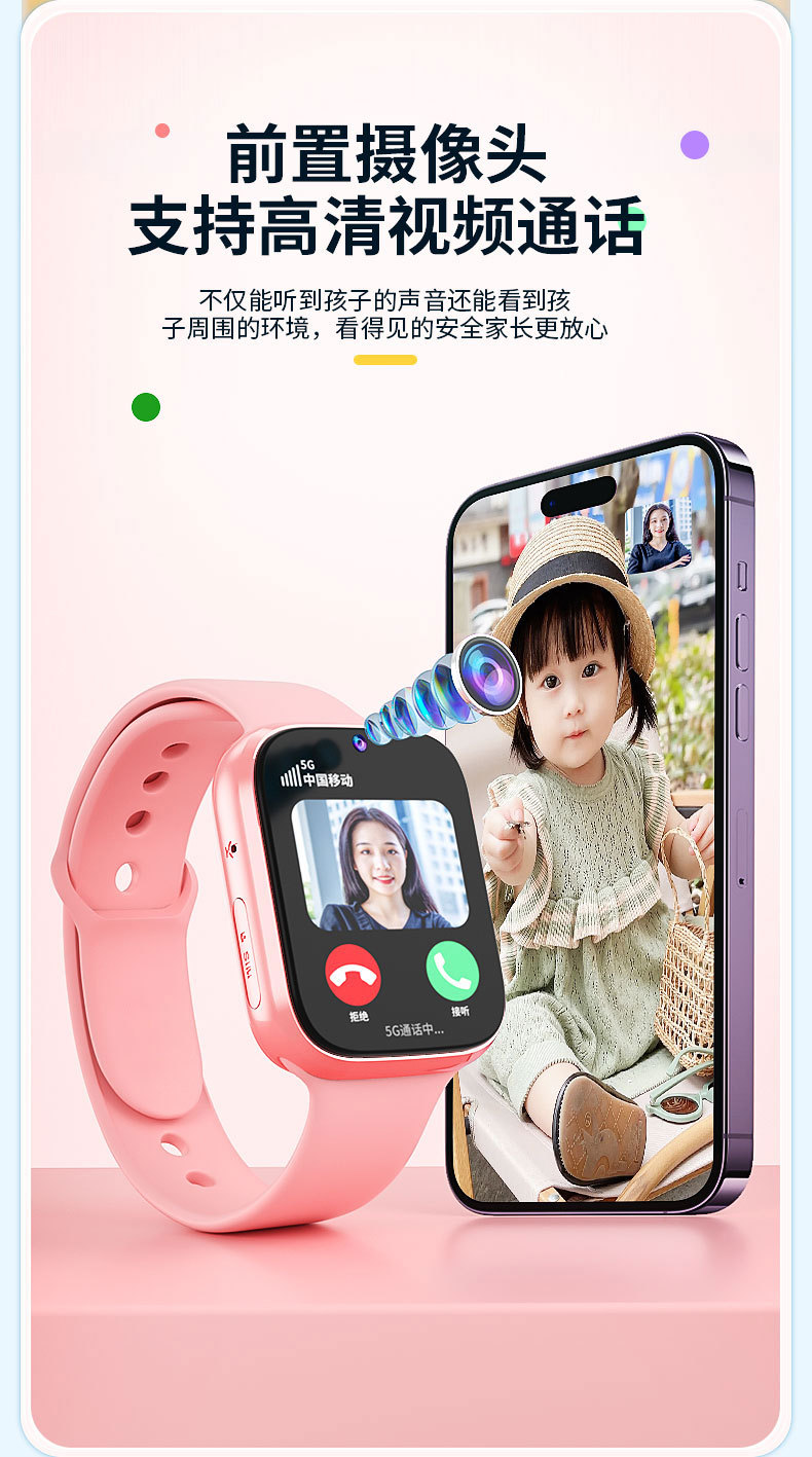 跨境热销儿童智能电话手表防水拍照视频聊天小孩定位可插卡5g学生详情6