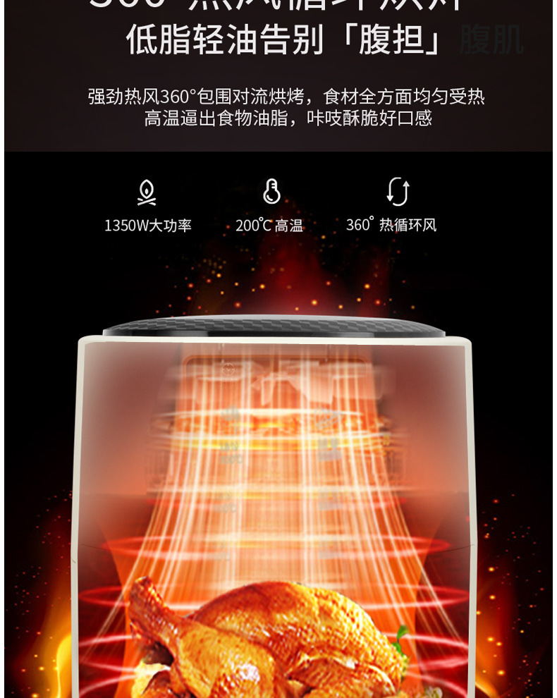 德国Gemet空气炸锅多功能家用炸锅7L大容量新款旋钮电烤箱电炸锅详情7