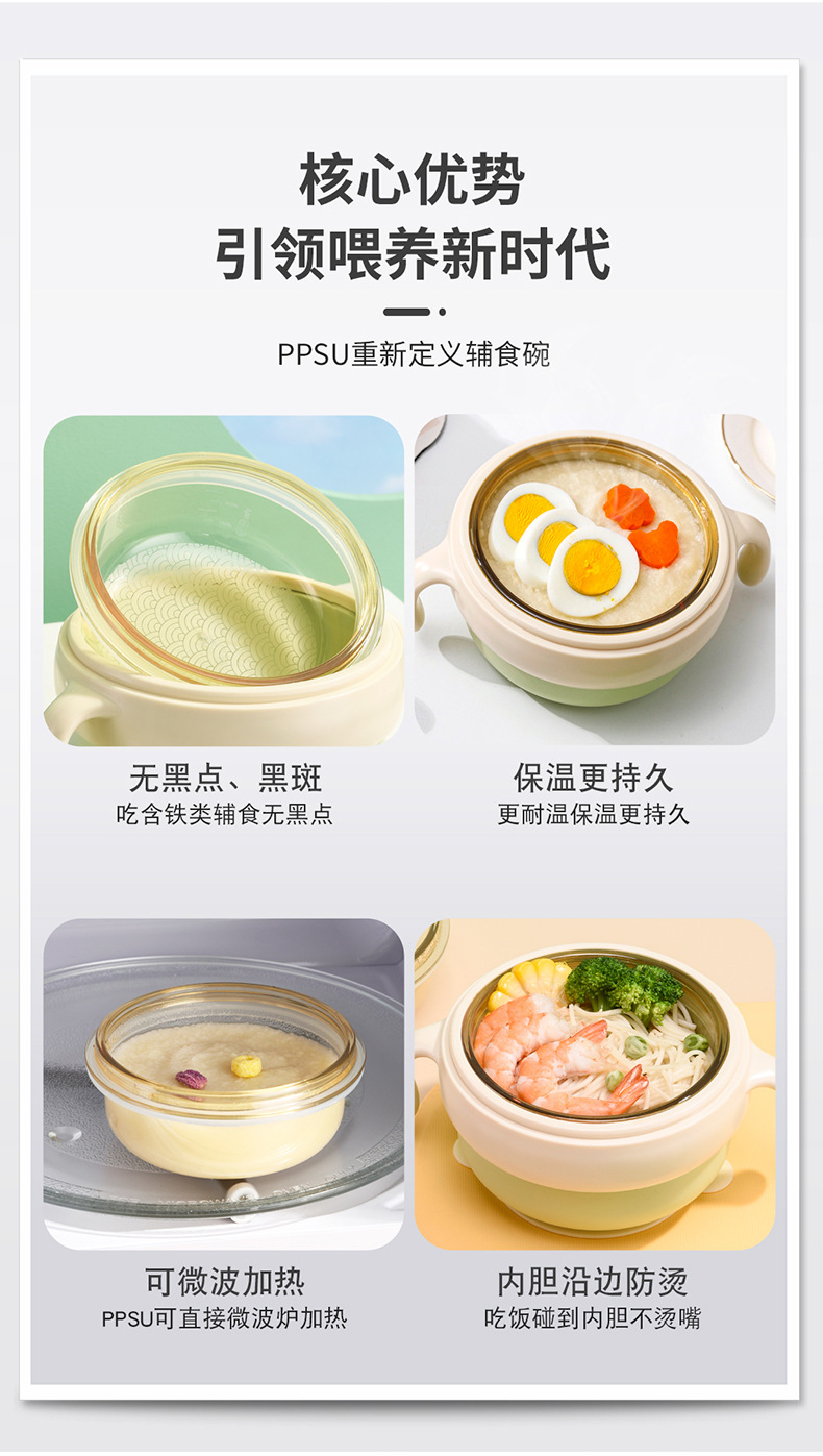 宝宝辅食碗婴幼儿辅食专用防摔儿童餐具注水保温碗喝汤吸盘碗PPSU详情4