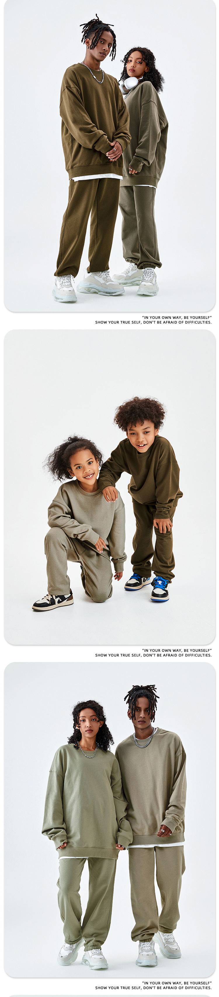 TILANI童装纯色400G毛圈棉圆领套头卫衣男女同款亲子套装跨境专供详情15