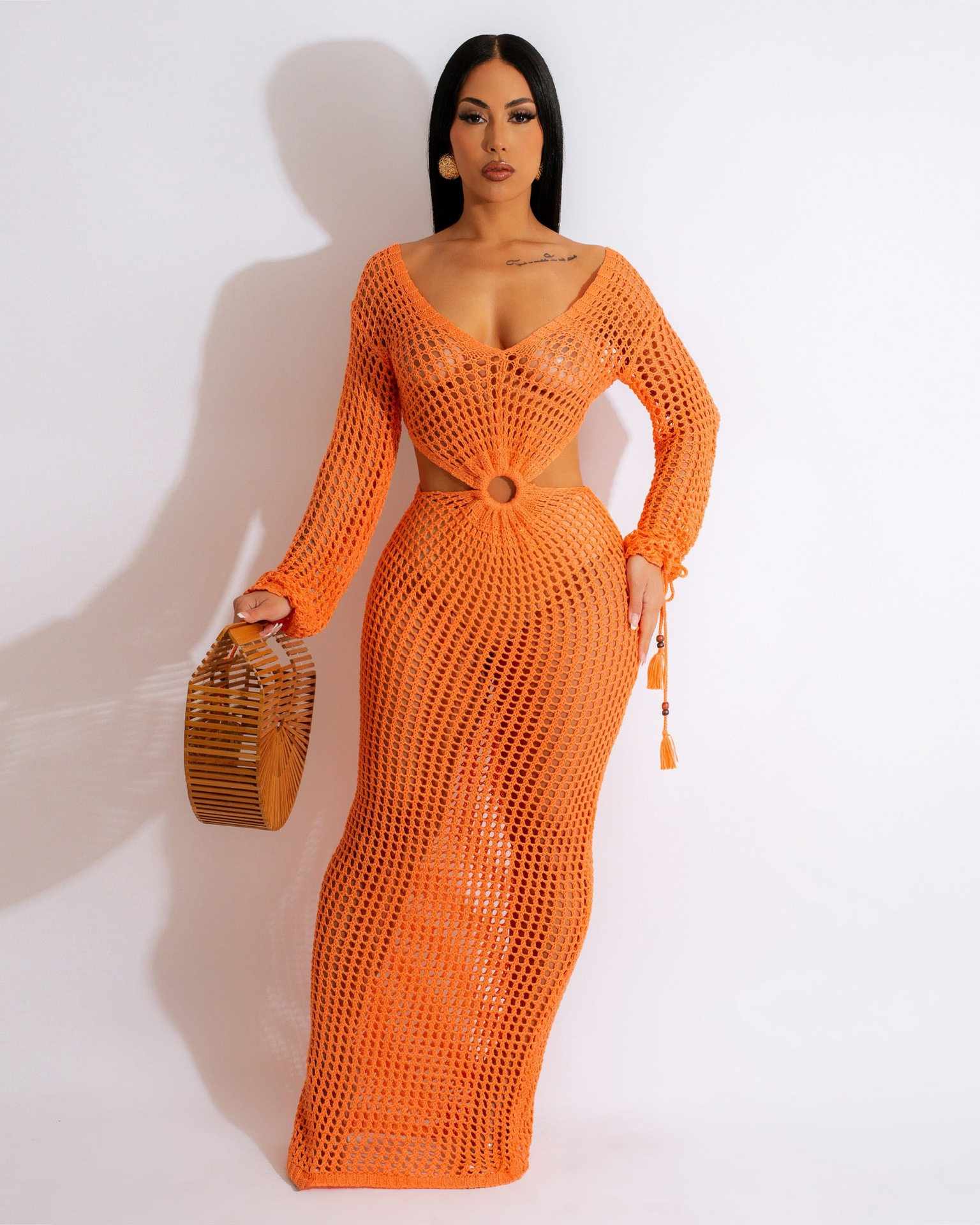 亚马逊速卖通欧美女装性感镂空针织连衣裙夏季深V沙滩罩衫长裙详情18