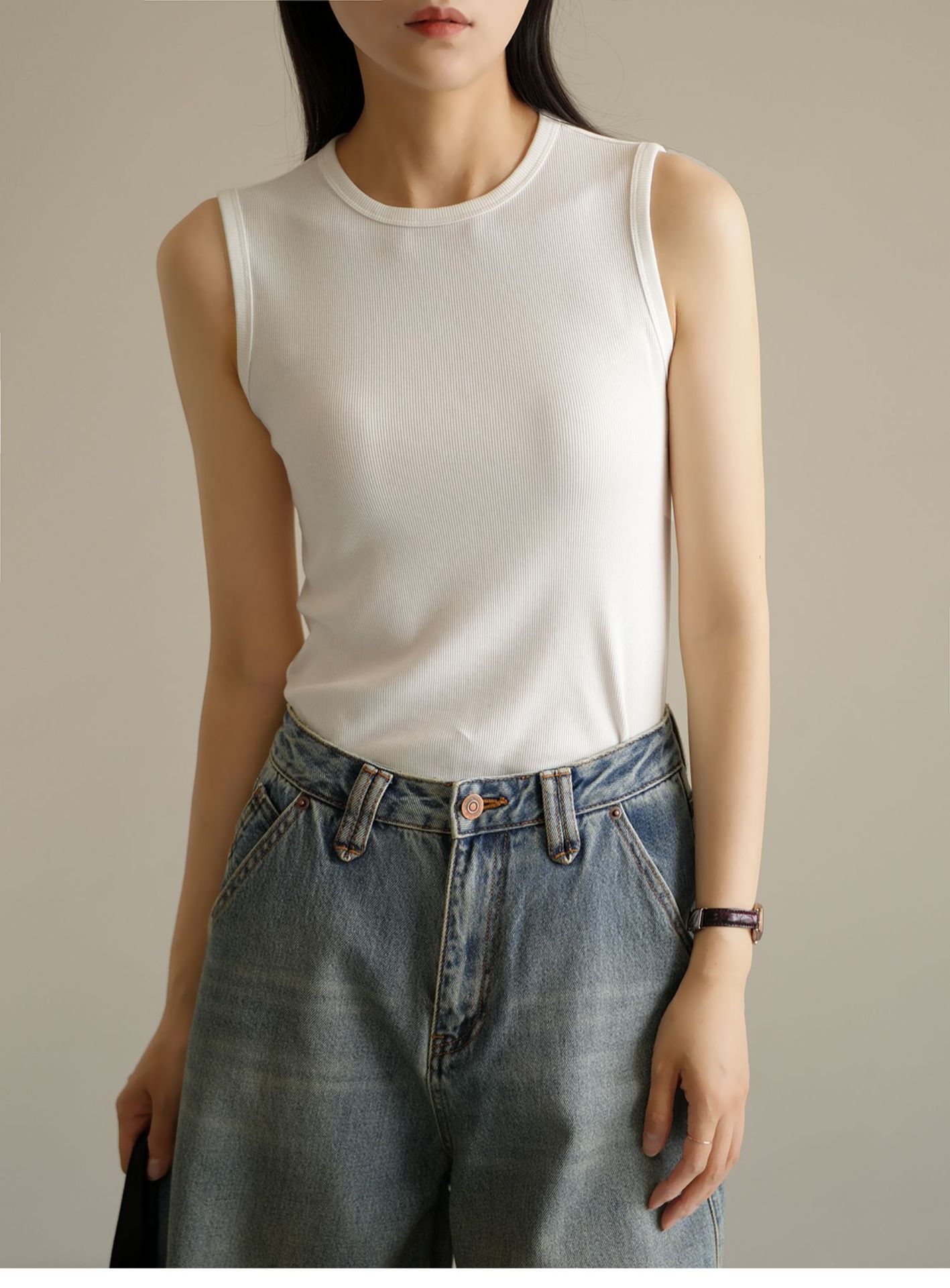 夏季纯棉小圆领吊带背心女纯欲风外穿工字宽肩带遮副乳内搭上衣详情13