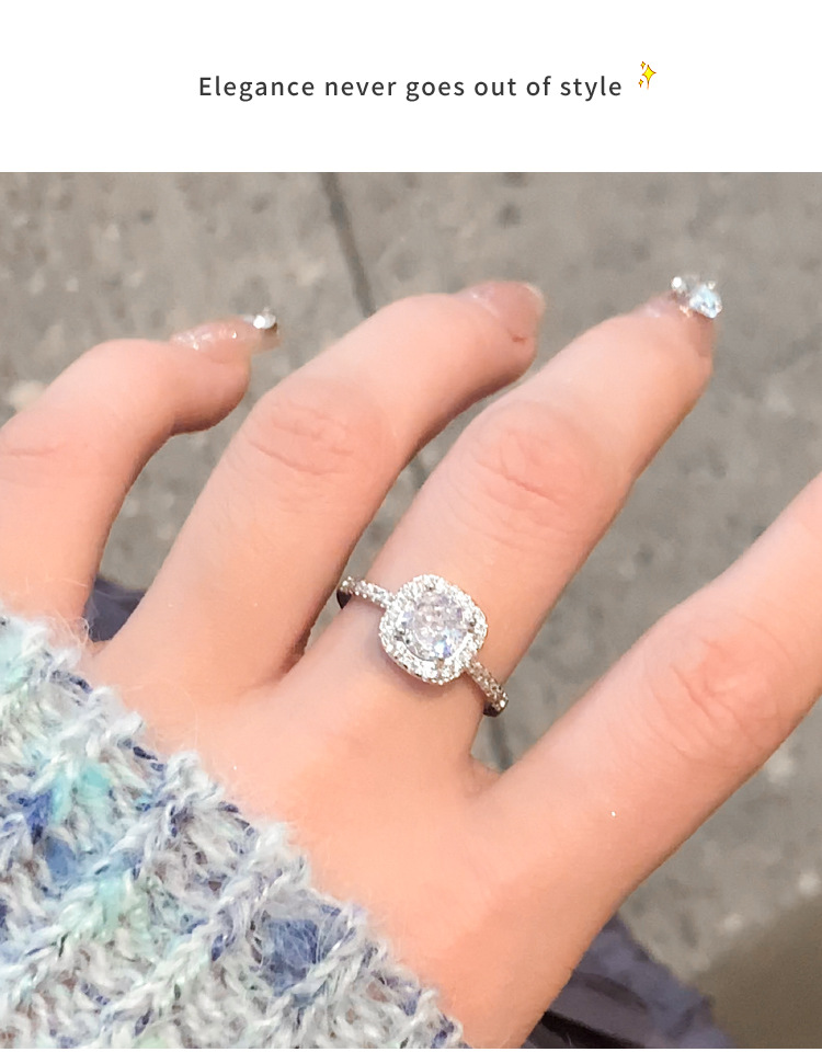 铜镀银小方糖戒指女轻奢高级感素圈戒指女小众设计尾戒水钻食指环详情7