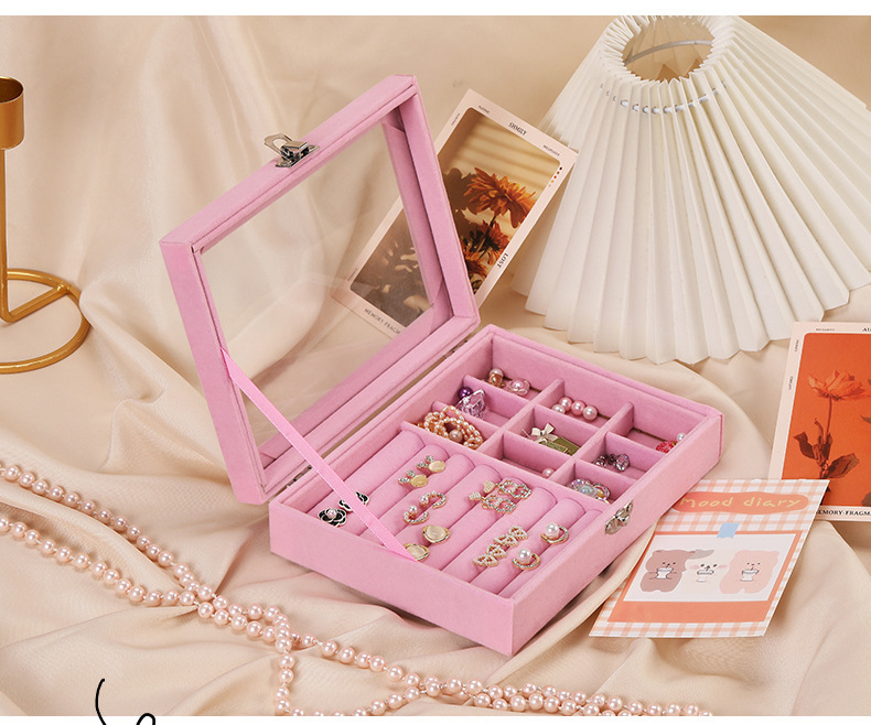 绒布高级感带盖防尘首饰盒新款戒指耳环耳饰项链防氧化饰品收纳盒详情11