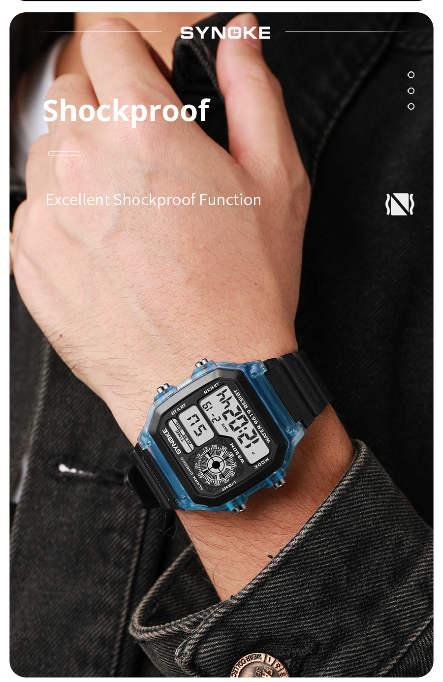 厂货SYNOKE学生电子表夜光防水运动男士方形经典复古潮流运动新品详情11