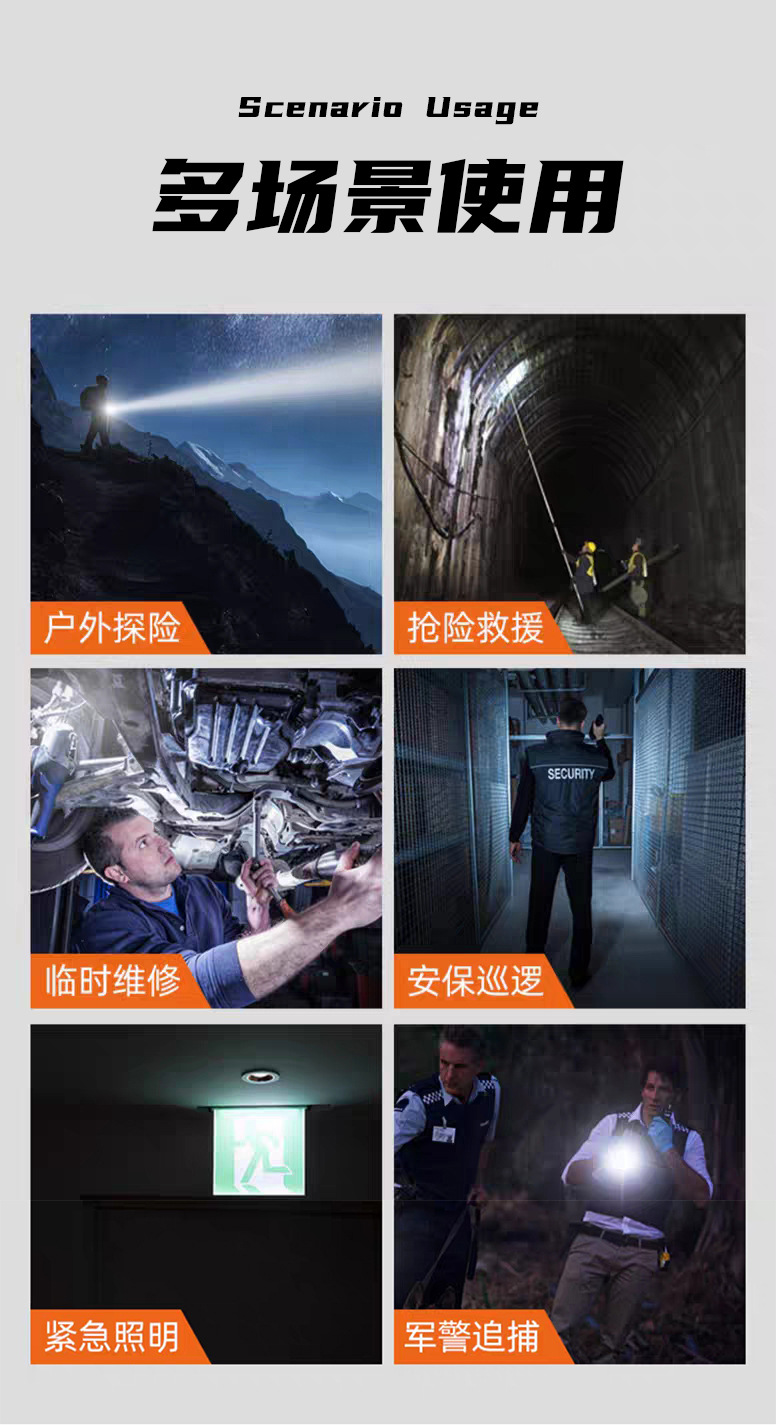 跨境抖音新品超强远射手电筒强光户外充电LED变焦数显白激光手电详情18