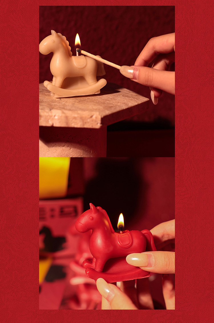 26年新年国风礼物马年造型蜡烛走马观香原创版权木马香薰蜡烛批发详情7