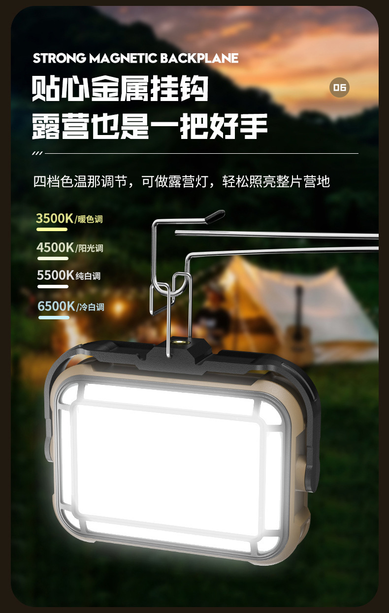 Cross-border new solar outdoor camping lighting tent lamp, rechargeable LED multi-functional magnetic work light pic 27