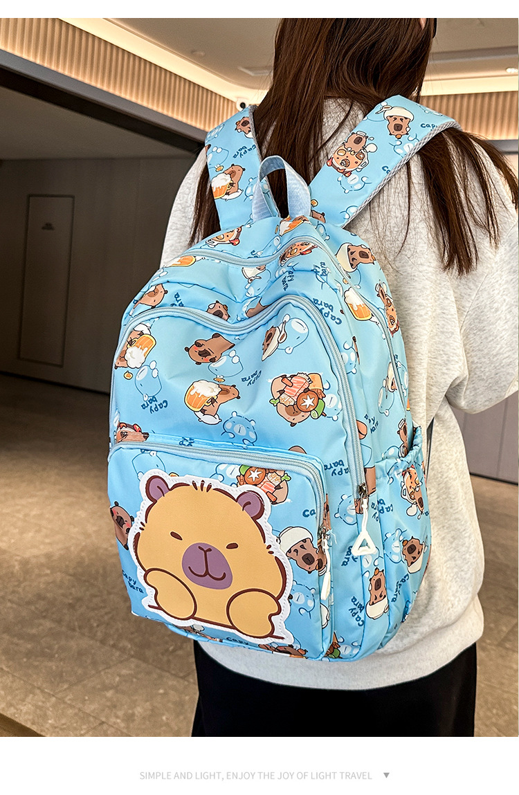 可爱印花卡通大容量卡皮巴拉书包时尚男孩女童学生轻便百搭双肩包详情19