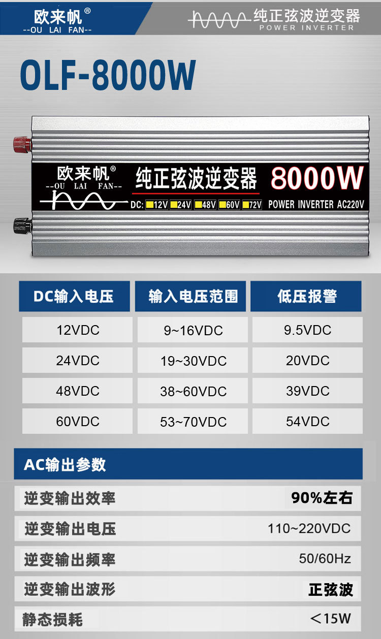 智能纯正弦波欧来帆逆变器12v24v48v60转220v4000w家用车载太阳能详情27