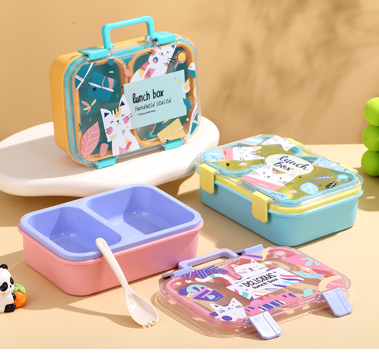 卡通PP塑料四分格饭盒上班族带饭可微波炉餐盒学生食堂打饭便当盒详情12