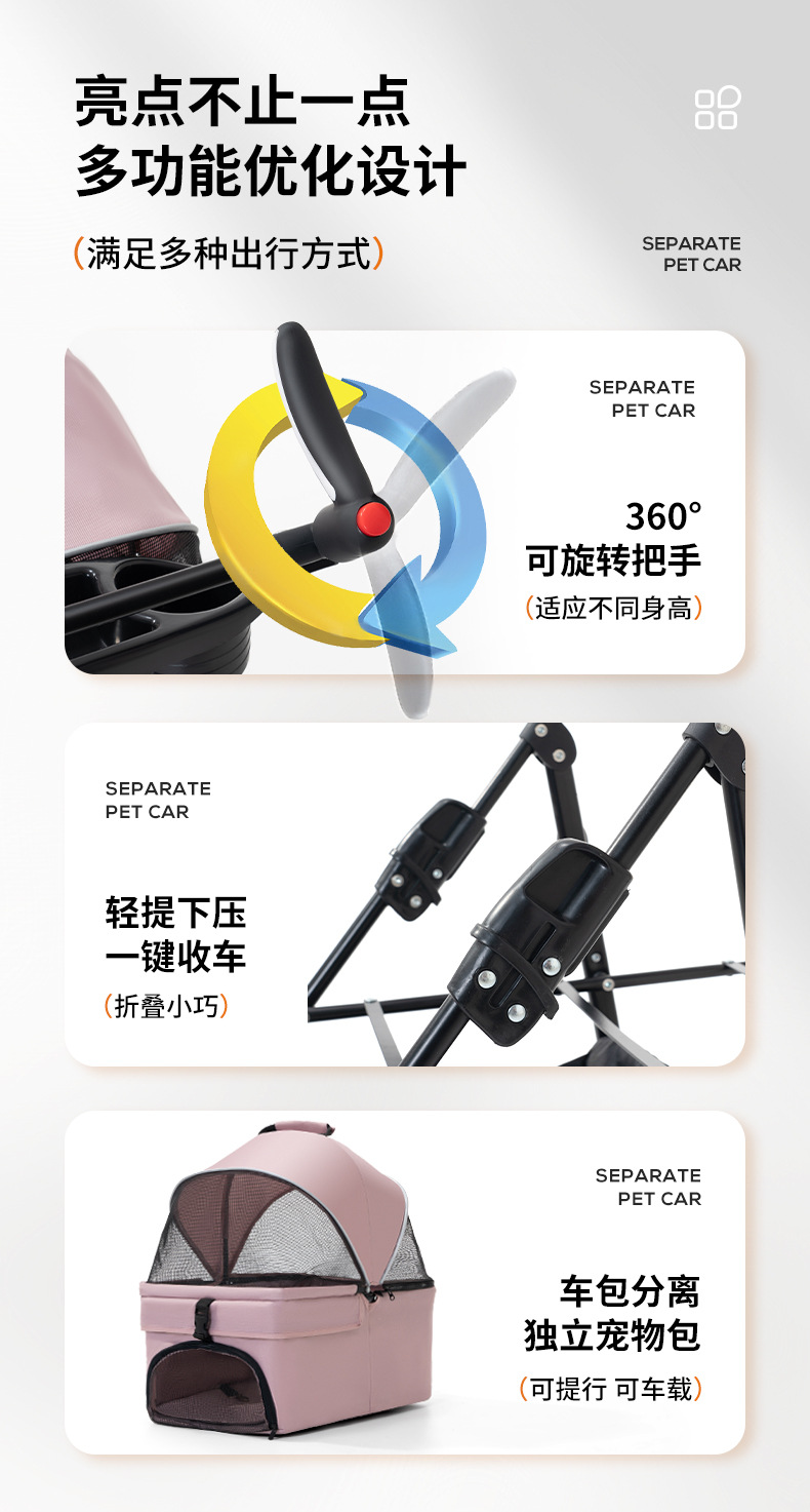 跨境宠物推车狗狗猫咪泰迪手推车外出中小型狗拉车轻便可折叠分离详情2