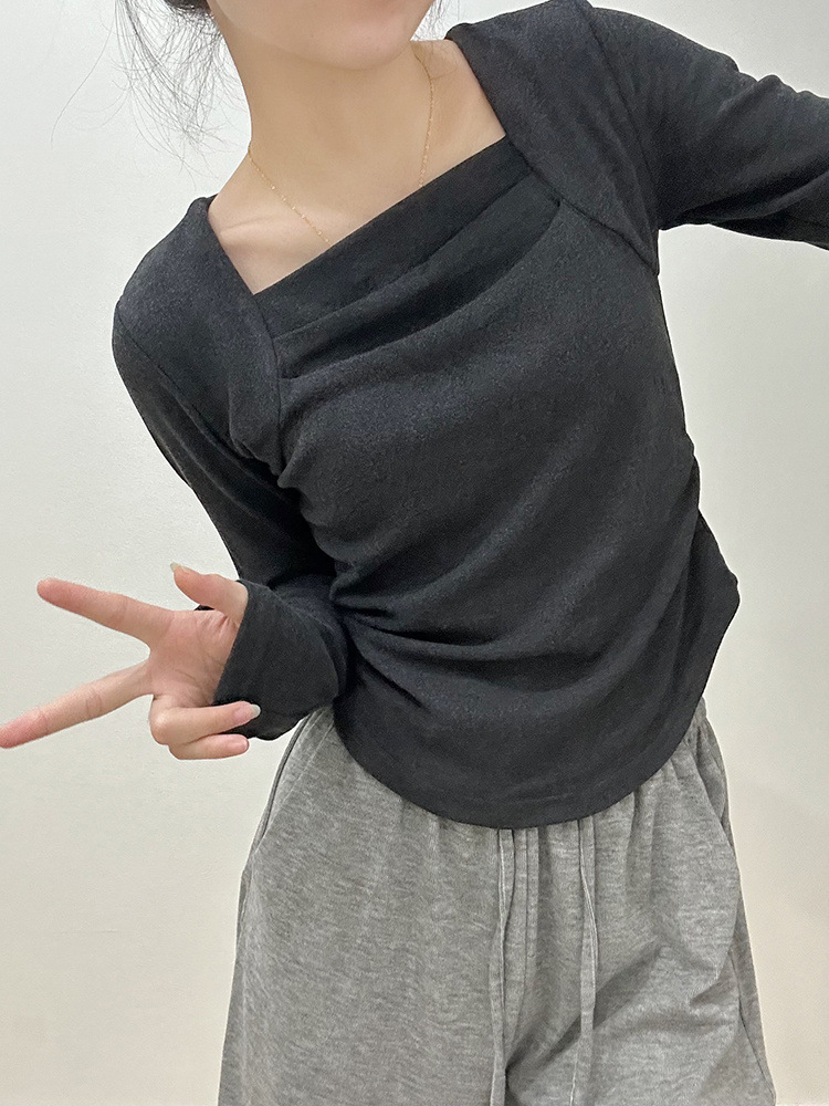 磨毛长袖t恤女秋冬内搭修身方领锁骨德绒打底衫短款上衣2024新款详情6
