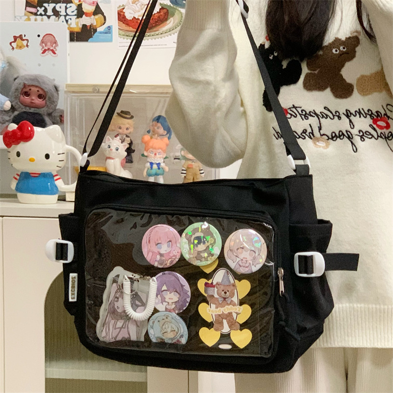 学院风痛包日系ins透明书包大容量简约单肩斜挎包时尚少女邮差包详情23