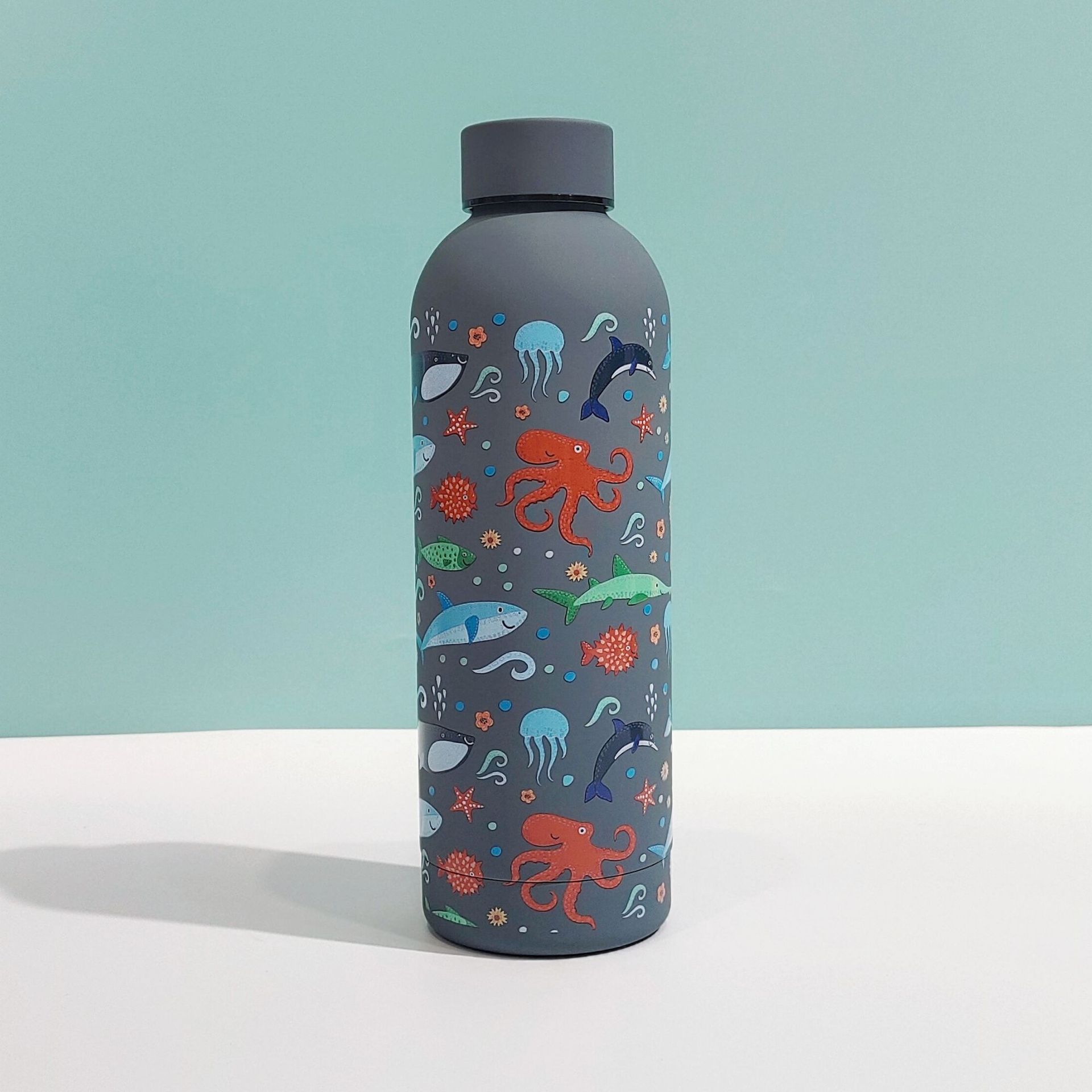 外贸新款不锈钢小口瓶保温杯海洋精美图案户外便携式美式运动水瓶详情10