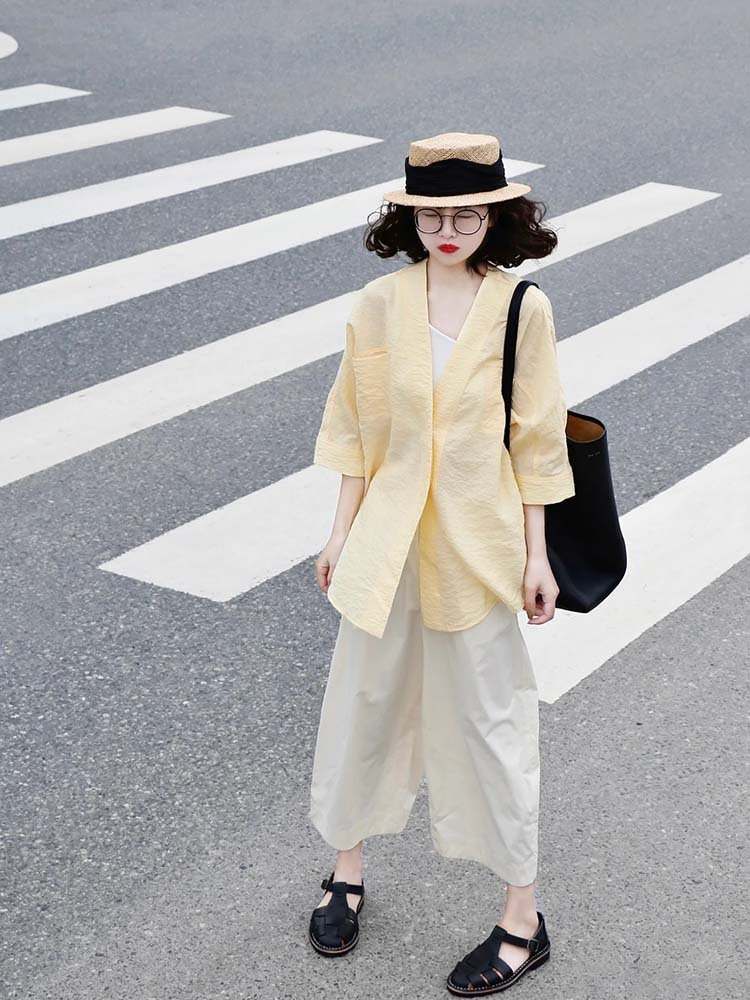 TH ~ ROW 2025 Spring/Summer washable crumpled dry silk coleless batsleeved brand silk shirt for women pic 8