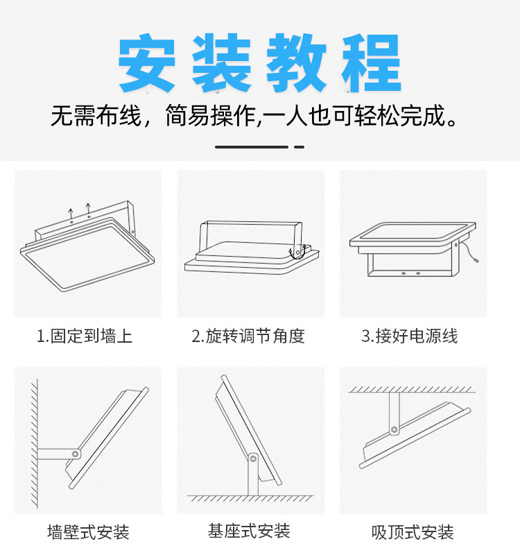 跨境新款分体太阳能庭院灯 户外防水led大功率工程太阳能投光灯详情16