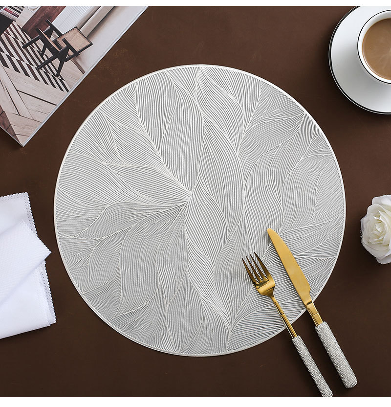 Villa decorative mat, Wanxiang Flower light luxury gold-embossed table mat, restaurant waterproof PVC heat-insulating Western dining mat, high appearance level for home use pic 6