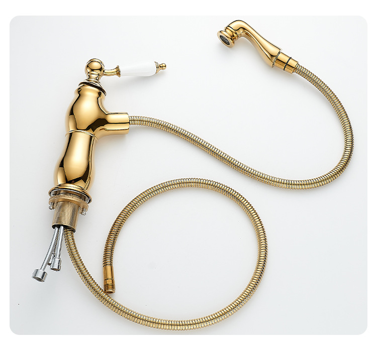 法式复古铜面盆抽拉水龙头卫生间浴室柜陶瓷一体盆冷热防溅水龙头详情17