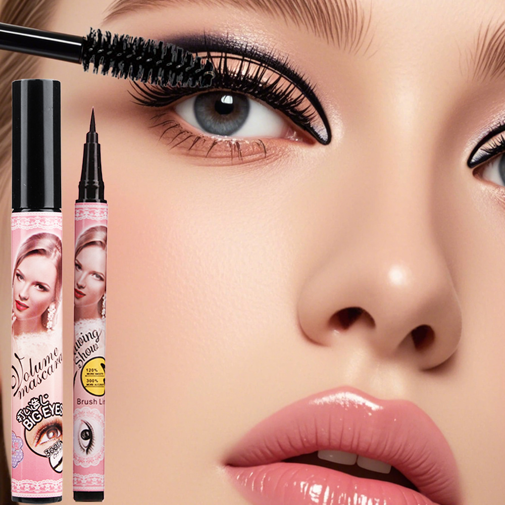 Cross-border makeup QICIY mascara + eyeliner pen, waterproof, thick, slender, curly silicone brush head, three-dimensional and natural pic 9