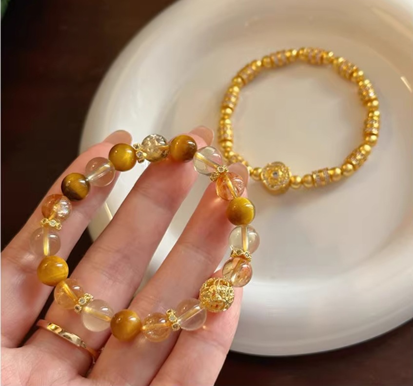金发晶黄水晶手链黄虎眼石小众设计感黄镂空绣球手串闺蜜生日礼物详情15