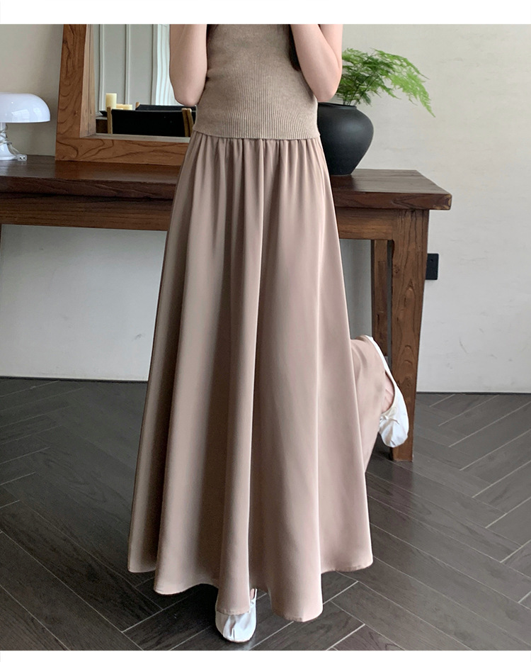 French acetate satin half skirt for women 2024 Spring/Summer pleated long skirt with elastic and tight waist, A-line large swing umbrella skirt pic 17