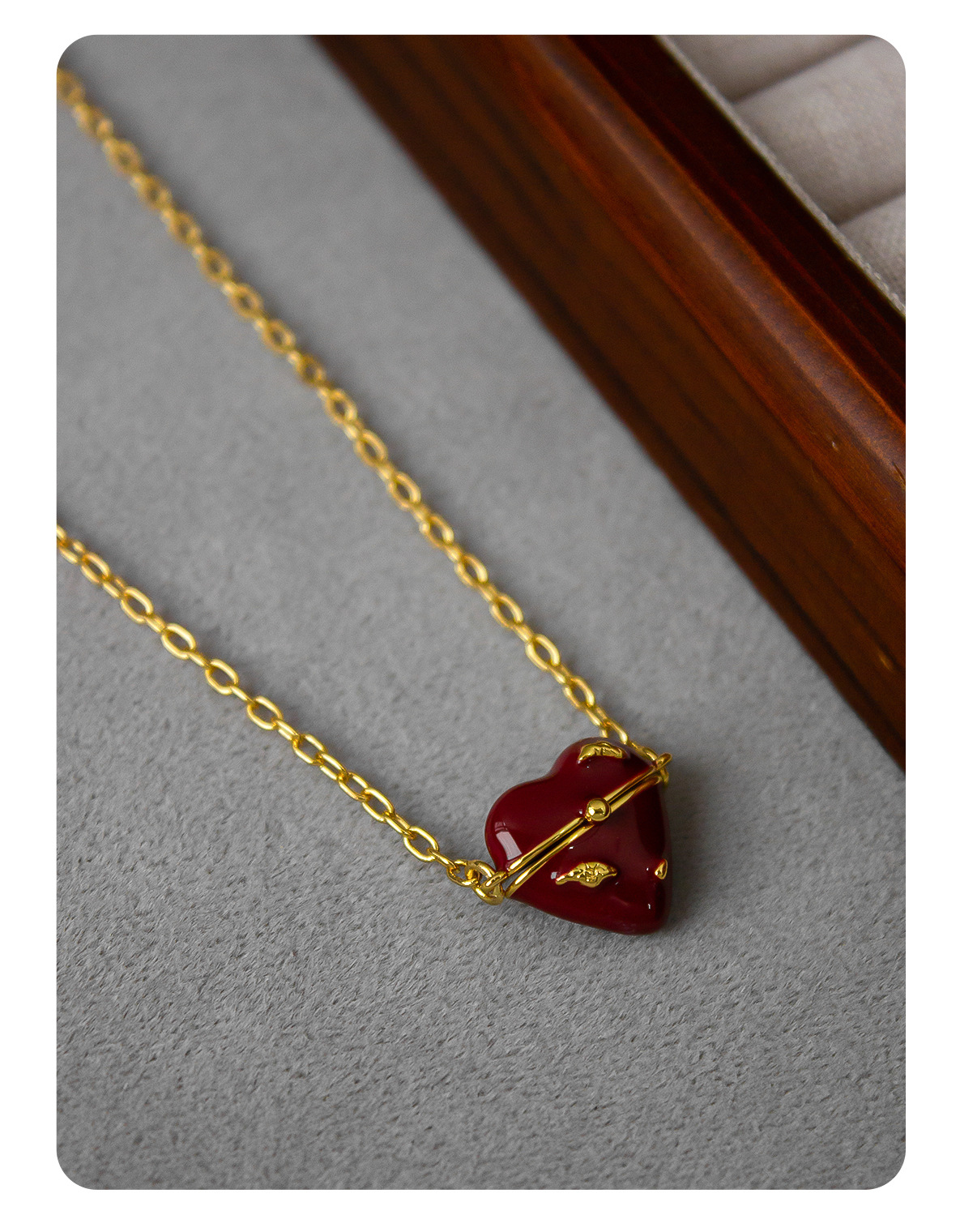 HY家遗憾系列爱心珐琅盒子项链 小众开合立体滴釉桃心长款毛衣链详情7