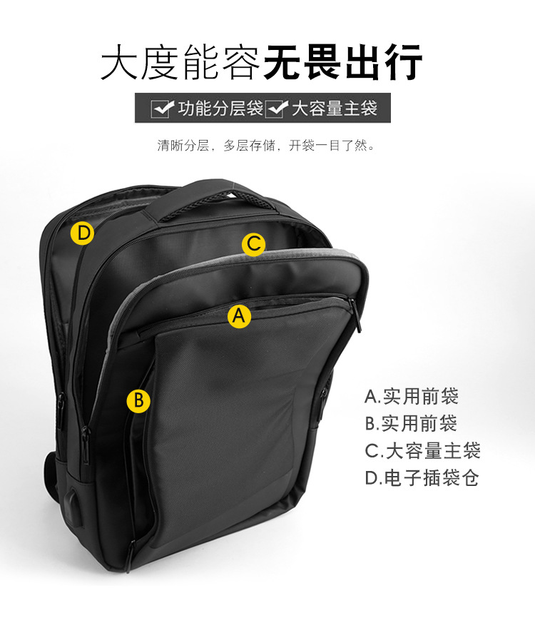 跨境男士背包大容量双肩包背包男电脑背包上班商务男士商务双肩包详情5