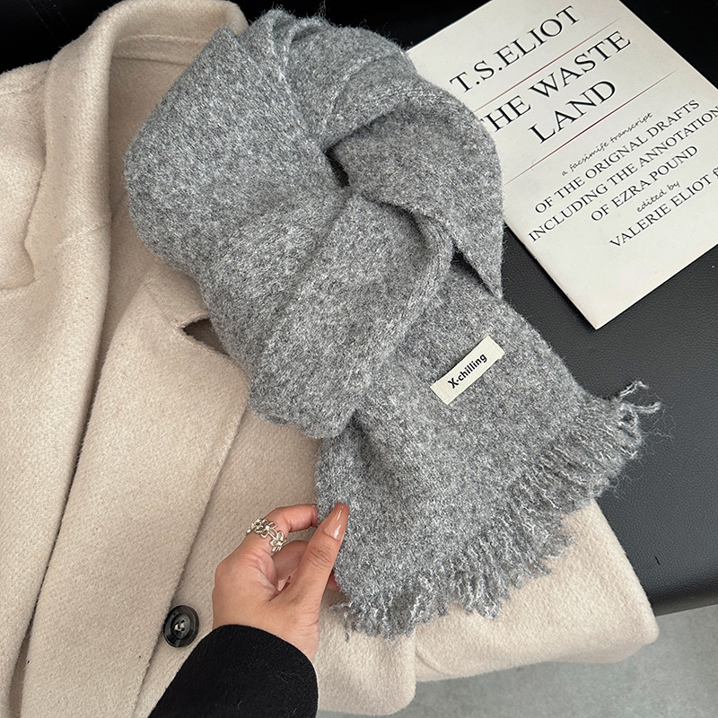一件代发围巾2025秋冬季女士韩系氛围感纯色短须针织羊毛混纺围脖百搭保暖地摊批发详情11