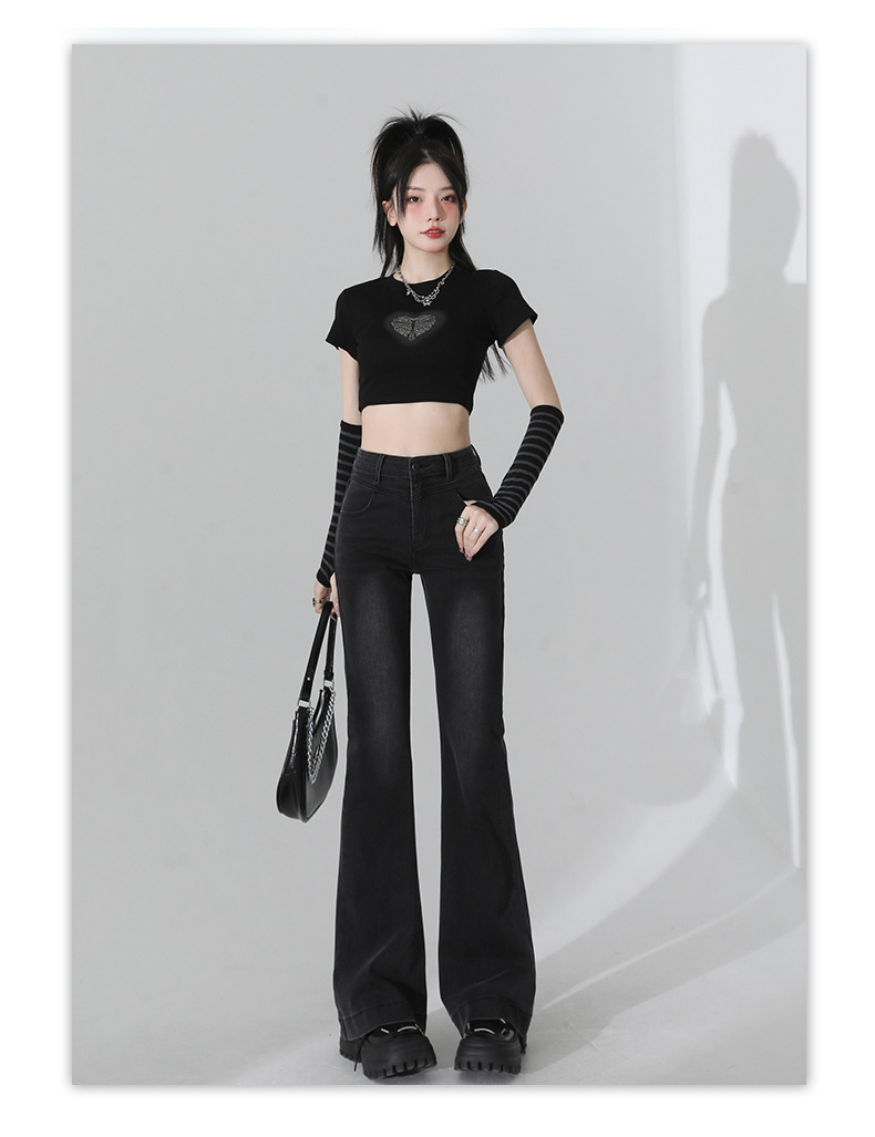 浅蓝色微喇叭牛仔裤女2025年秋季新款高腰设计感弹力小个子喇叭裤详情12