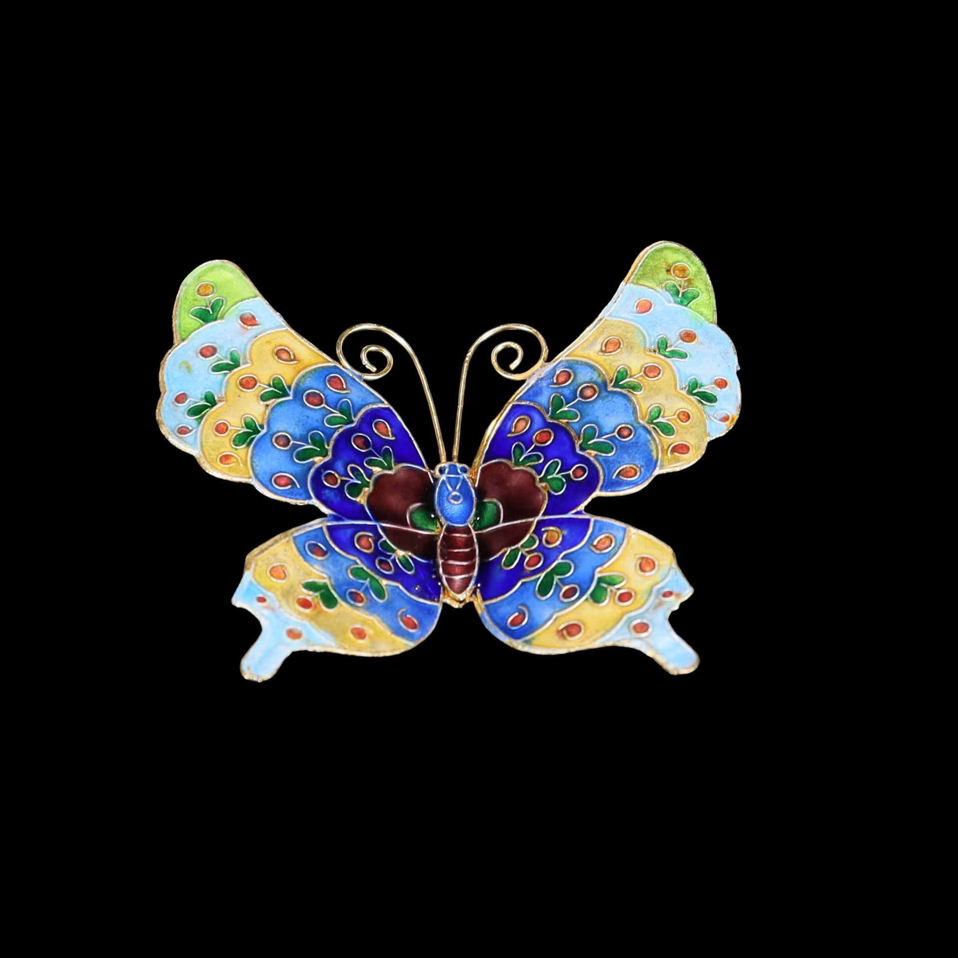 Beijing Cloisonne Chinese Cultural Craft Gift Copper Body Mechanism Enamel silver Blue Butterfly Fridge magnet pic 3