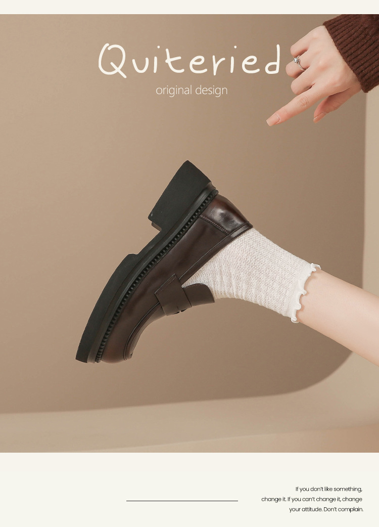 真皮~棕色小皮鞋女复古休闲一脚蹬单鞋学院jk乐福鞋大码女鞋详情22