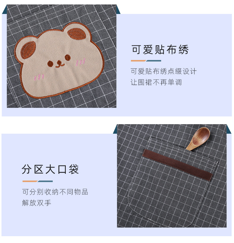 韩版家用围裙厨房透气印字logo男女通用餐饮耐磨围腰防脏卡通餐厅详情6