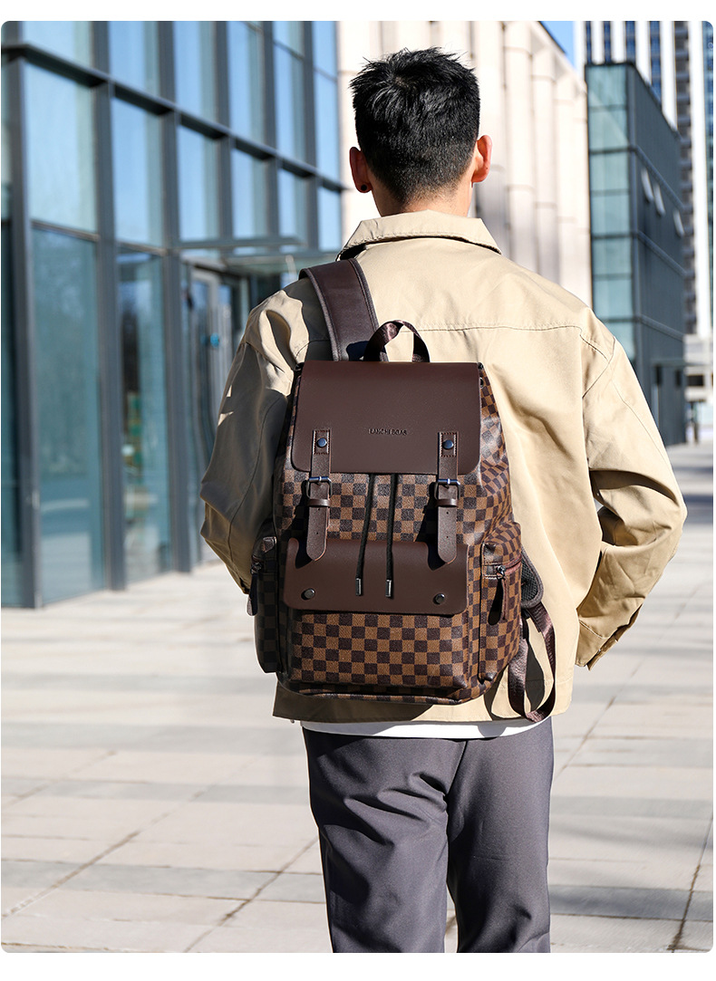 双肩包男士格子通勤休闲上班族背包大容量商务旅行出差工作电脑包详情18