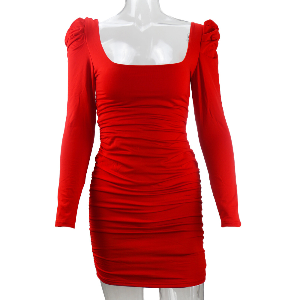 2025秋冬新款欧美女装包臀裙亚马逊跨境性感露背堆堆肩长袖连衣裙详情25