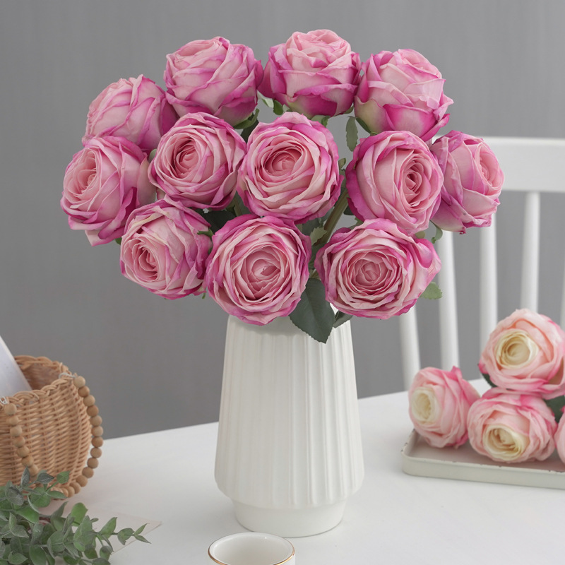 6头焦边荷兰玫 仿真花假花家居装饰婚庆新娘手捧花束摄影道具详情14