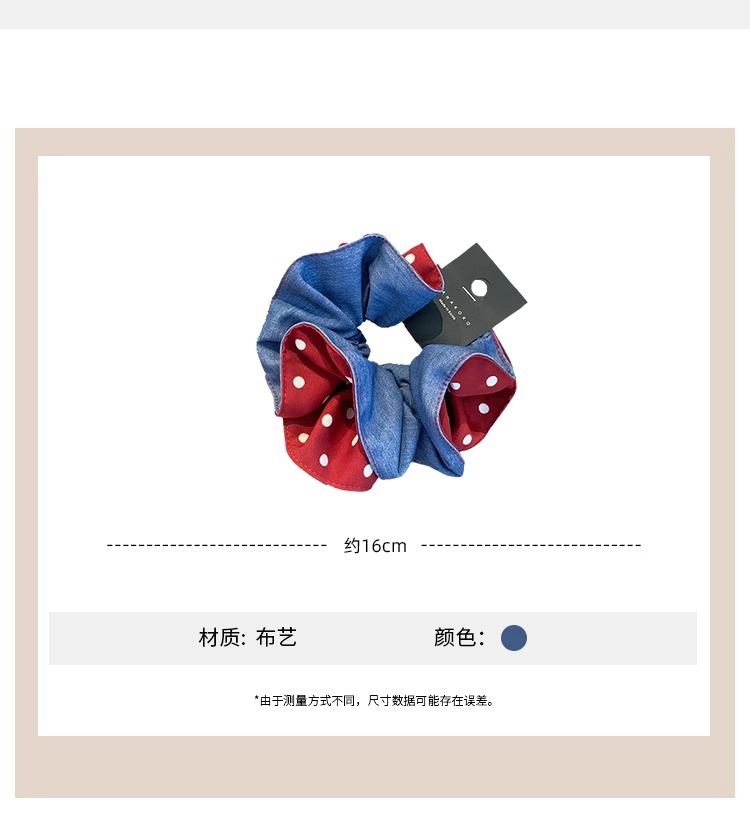 High-end AB side denim blue polka dot pleated fat intestine band double-layer hair binding three-dimensional durable leather band hair band purchased through a Korean agent pic 2