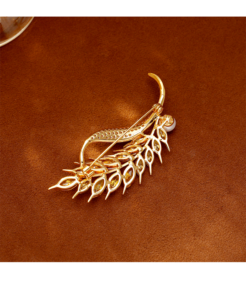 Hyacinth直播爆款 时尚轻奢宴会麦穗锆石胸针女 西装百搭个性走光珍珠配饰详情10