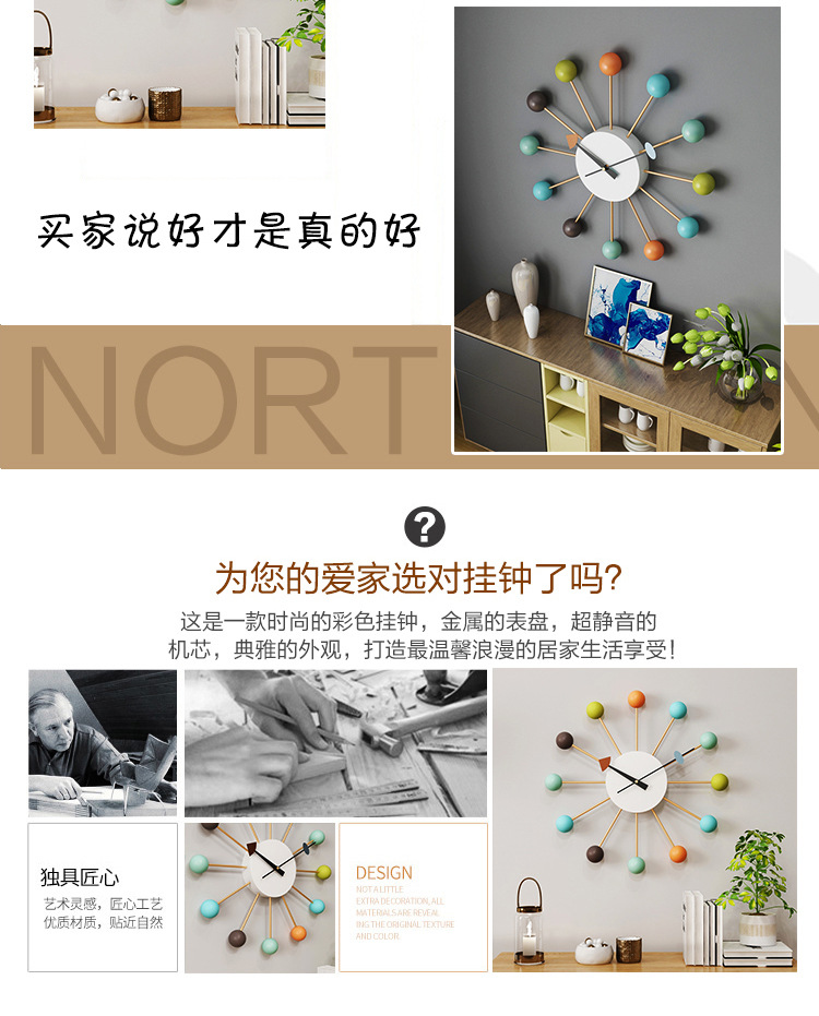 跨境电商亚马逊家用挂表批发简约钟表装饰钟创意静音客厅时尚挂钟详情7
