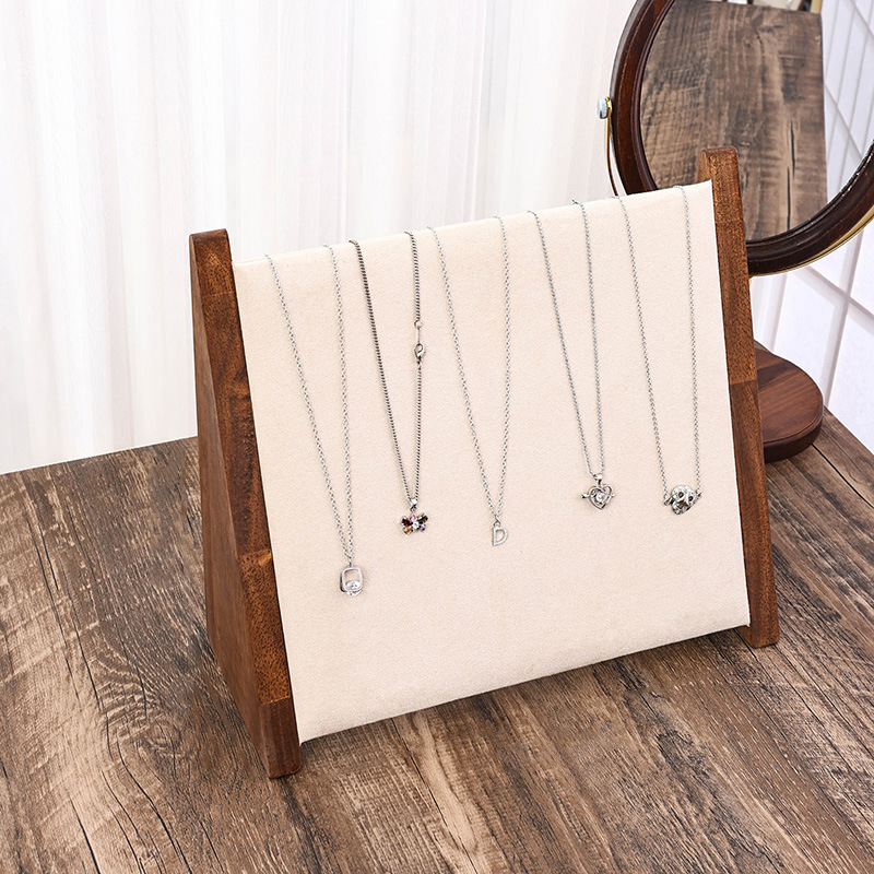 胡桃木色斜面项链展示架大容量吊坠耳环收纳珠宝饰品架现货批发详情5