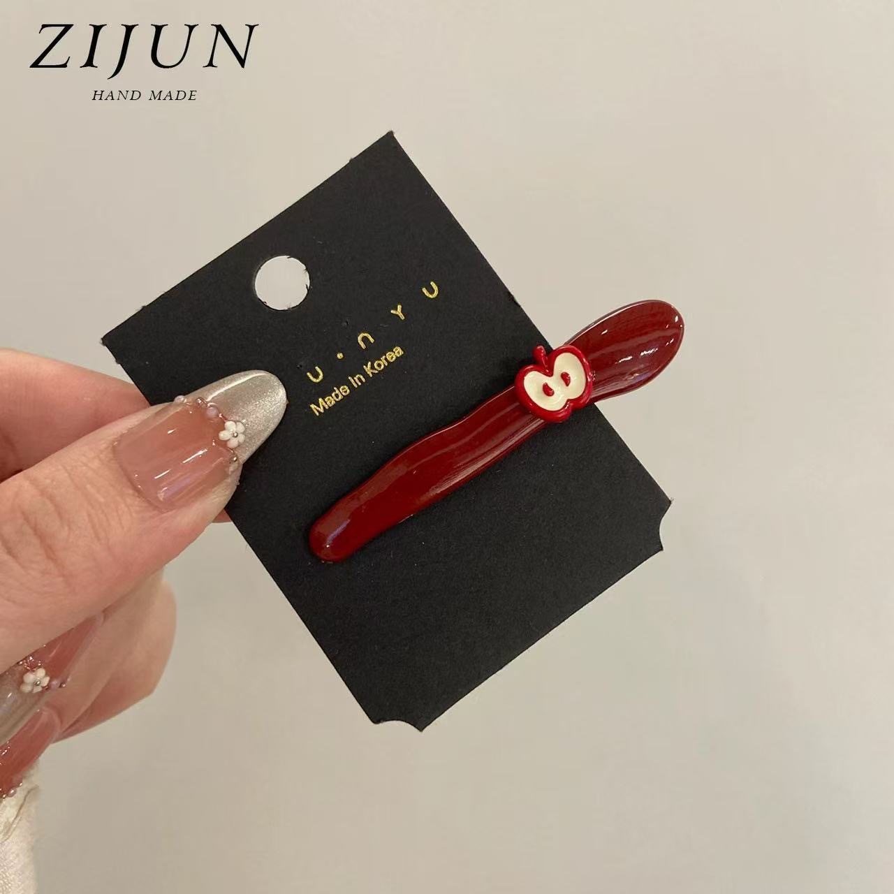 Korean cute little apple bangs hairpin, bangs hairpin, Encore red, high appearance level, side duckbill one-line clip pic 6